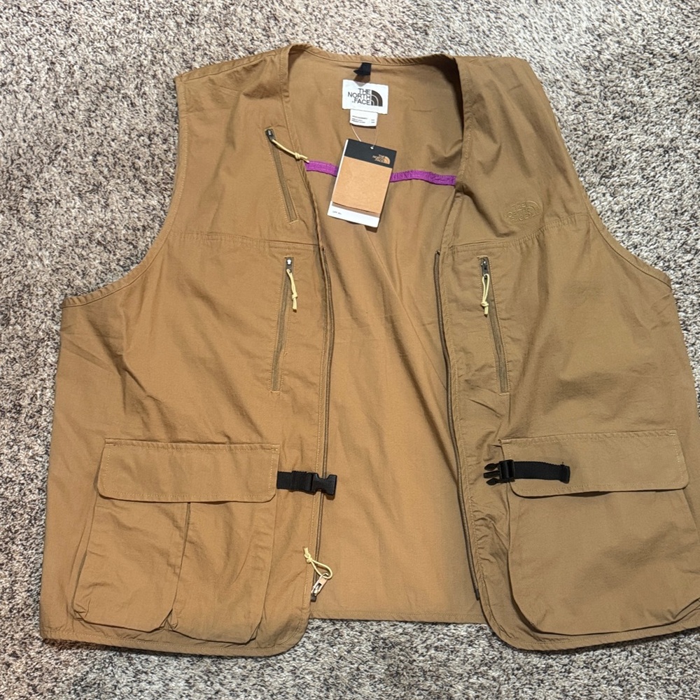 The North Face Tan Utility Vest with Purple Trim